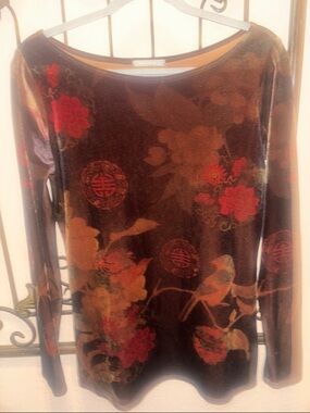 Nally & Millie Velvet Long Sleeve Top W/ Rich , Vibrant Colors